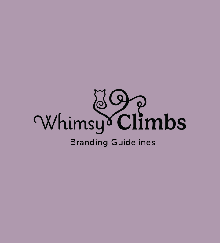 purple back groung with a whimsy climbs logo and branding guide text on it.